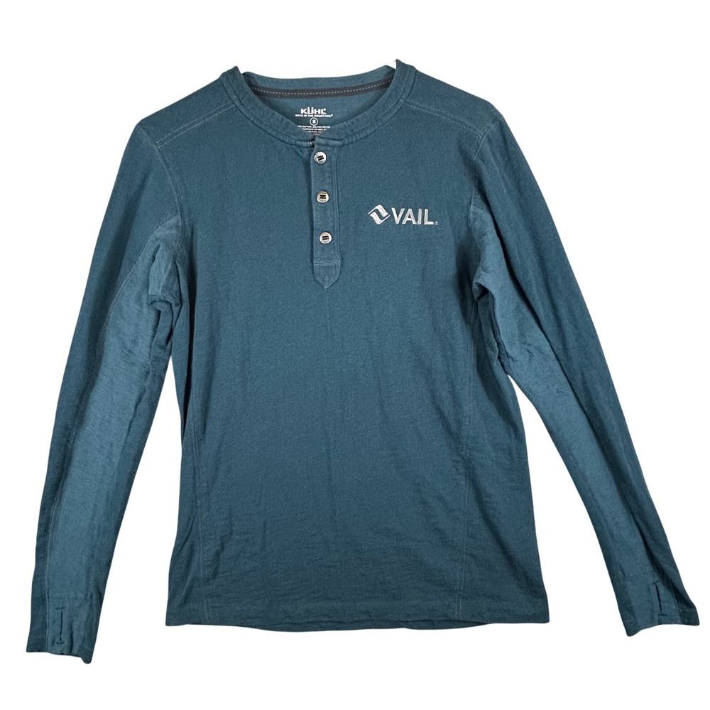 Kuhl Mens Vail Henley Small Blue Long Sleeve Thumbhole Cotton Blend